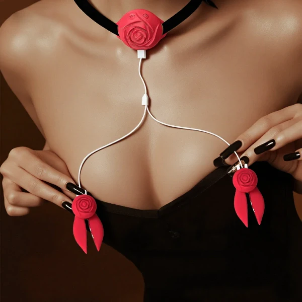 Miya: Rose Vibrating & E-Stim Nipple Clamps with Wearable Choker Controller - Image 4